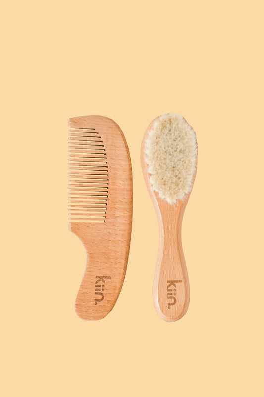 Wooden Baby Brush + Comb Set Bath Time Accessories Kiin ® 